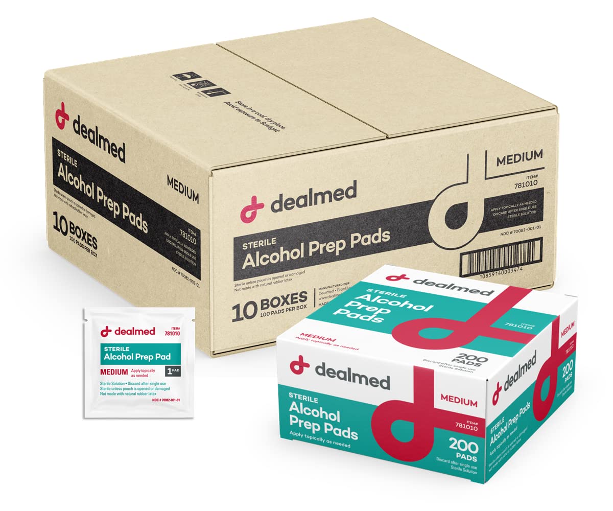 Dealmed alcohol prep pads in pocket-pack for convenient on-the-go skin cleaning