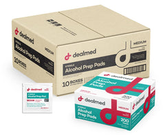 Dealmed alcohol prep pads in pocket-pack for convenient on-the-go skin cleaning