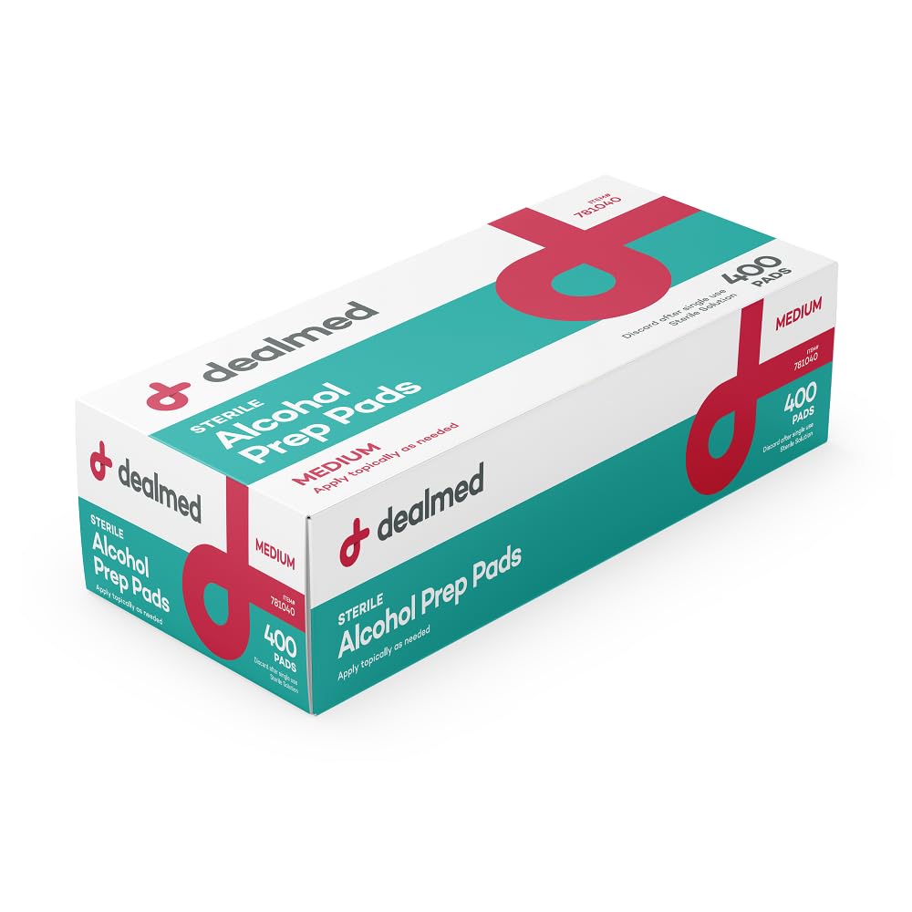 Dealmed Alcohol Prep Pads: envase compacto para llevar y limpiar superficies y piel.