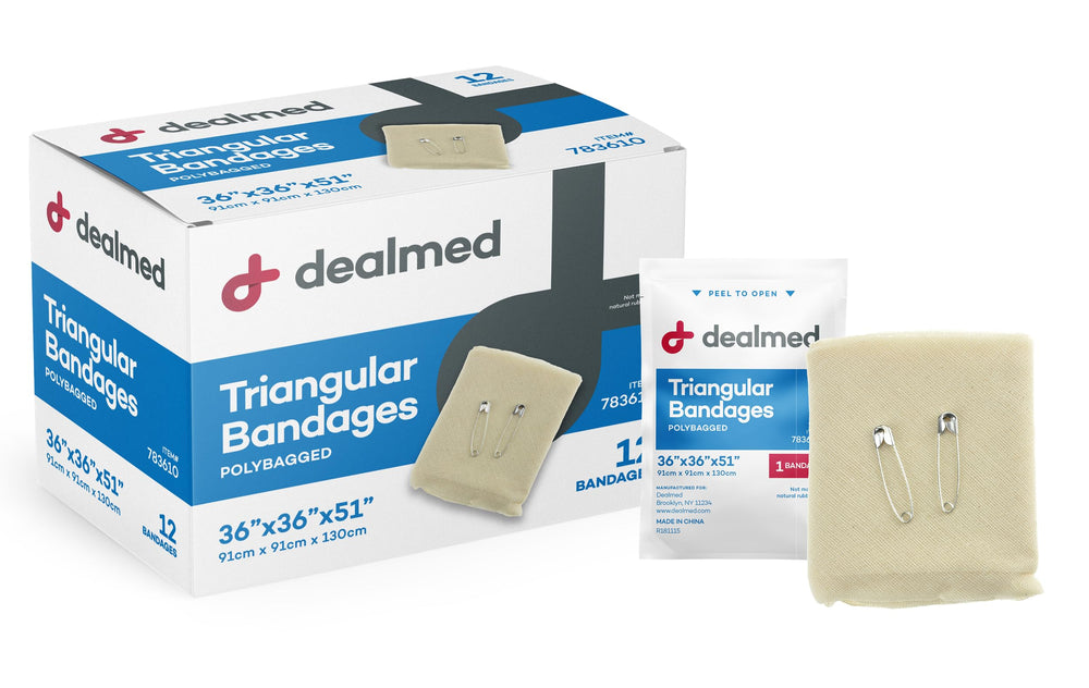 Dealmed arm sling use with triangular bandage demonstrating immobilization option