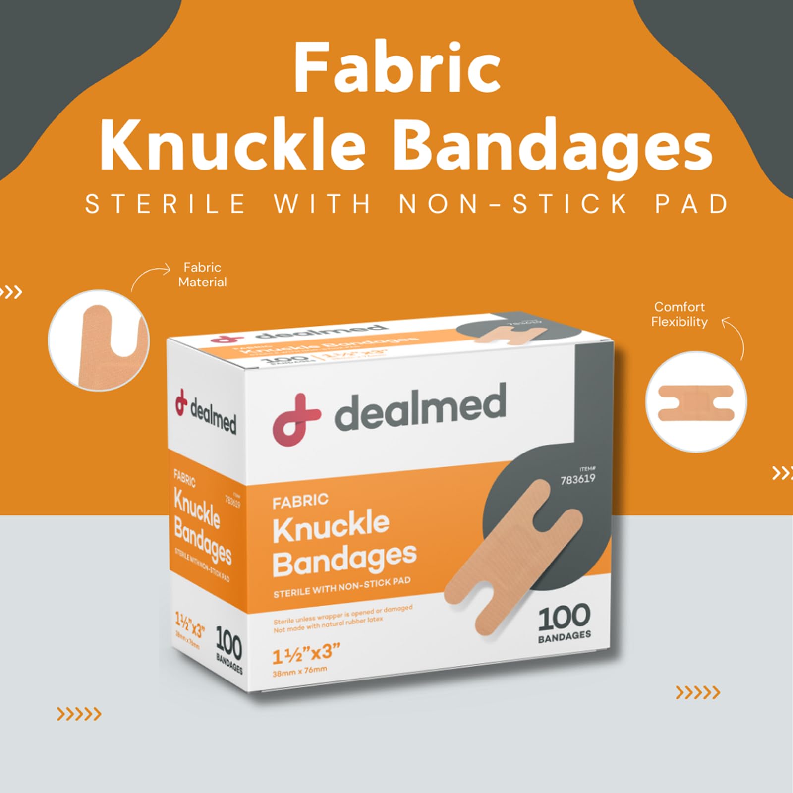 Dealmed bandage with non-stick pad for easy removal after minor wounds.