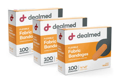 DealMed fabric bandages in a 3-pack packaging with breathable protection for minor wounds.