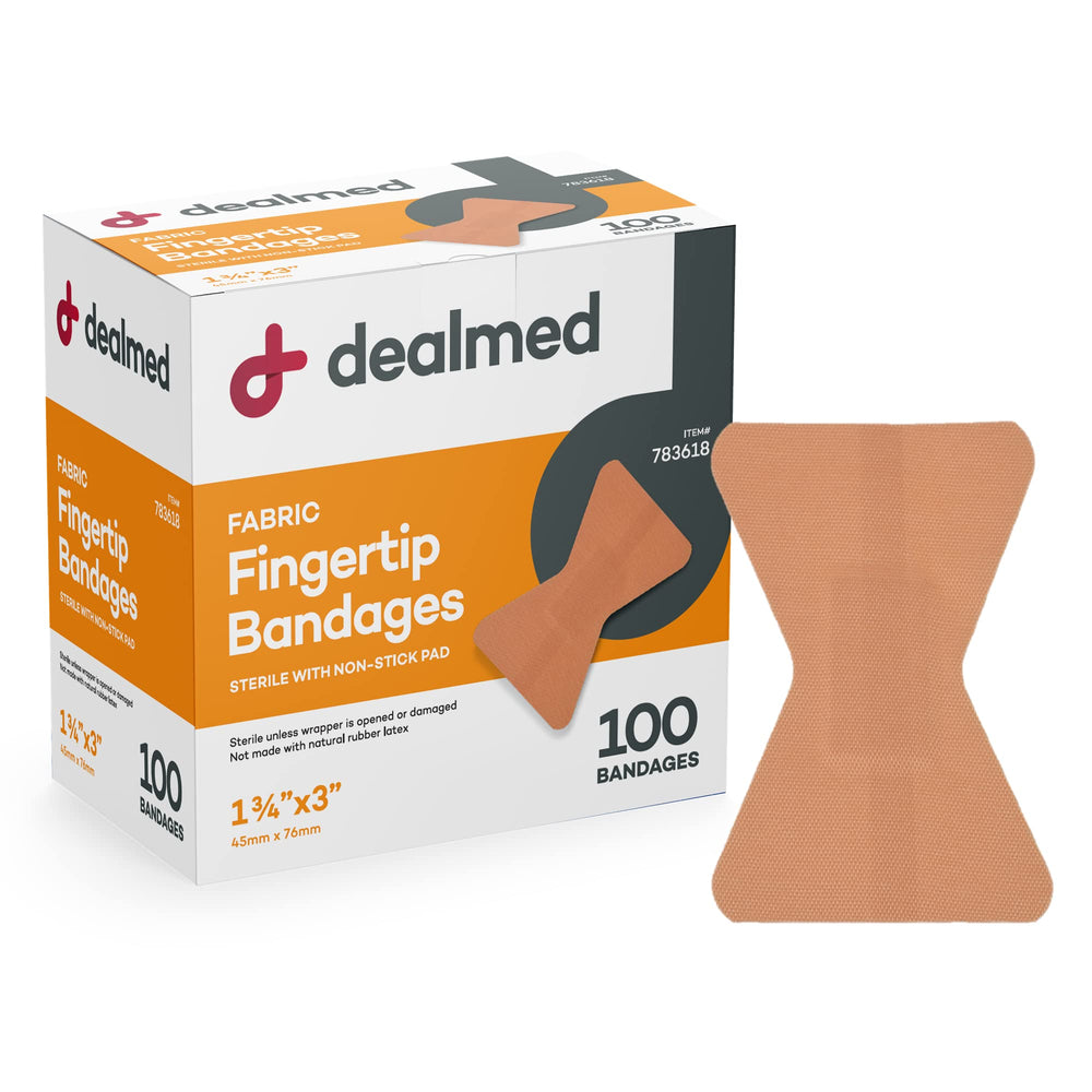 Dealmed fabric fingertip bandages in a 100-count pack for first aid kits