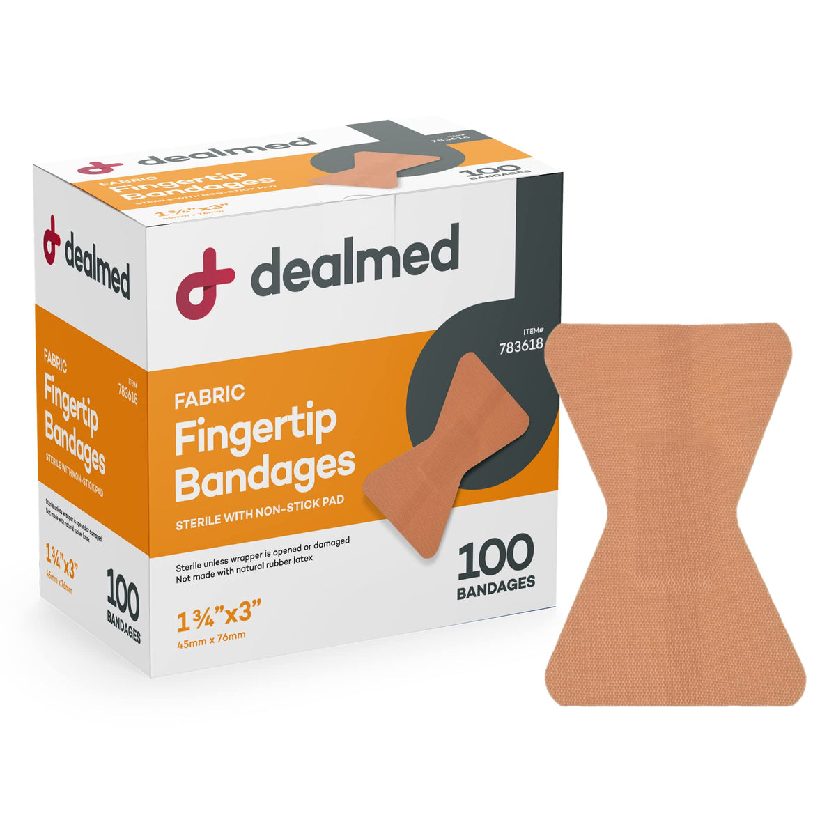 Dealmed fabric fingertip bandages in a 100-count pack for first aid kits