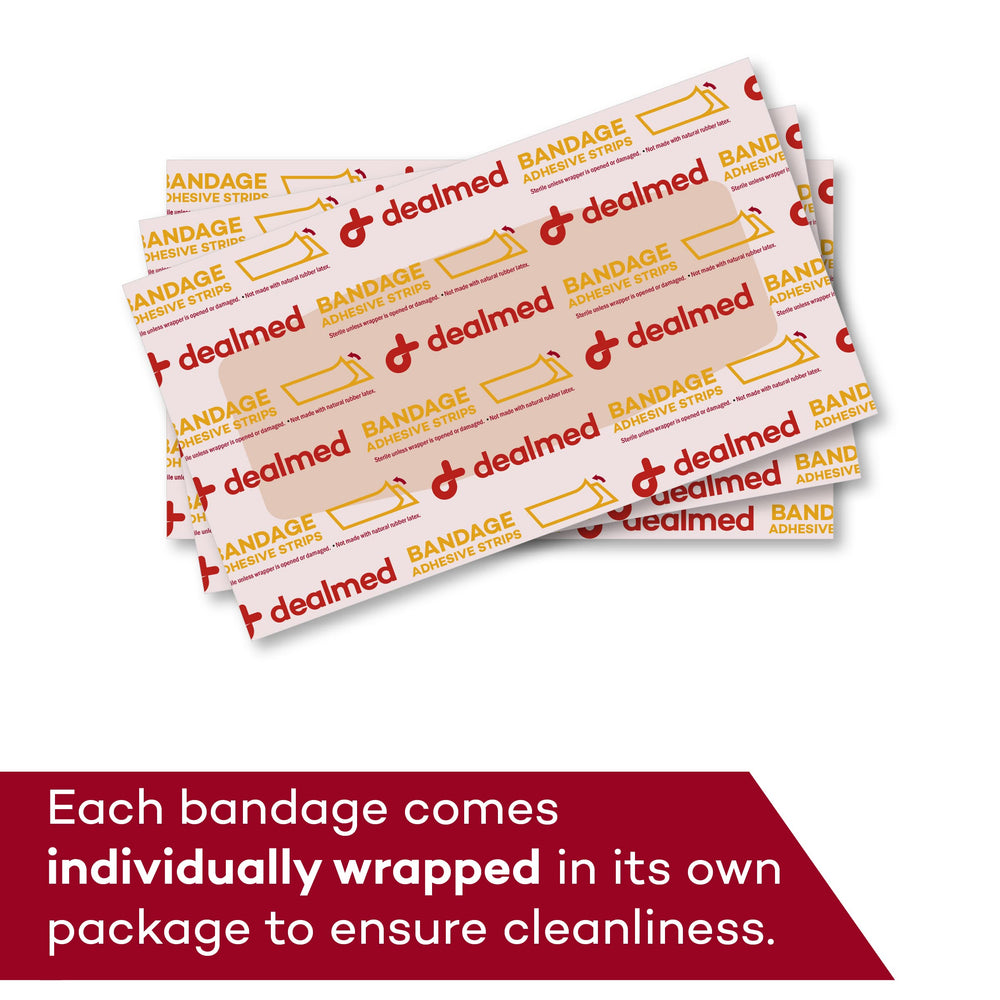 Dealmed individually wrapped bandages stay clean and ready for quick first aid.