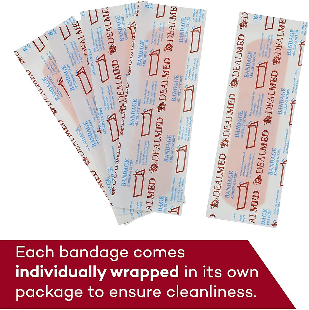 DealMed latex-free bandages highlight comfortable protection for minor injuries.