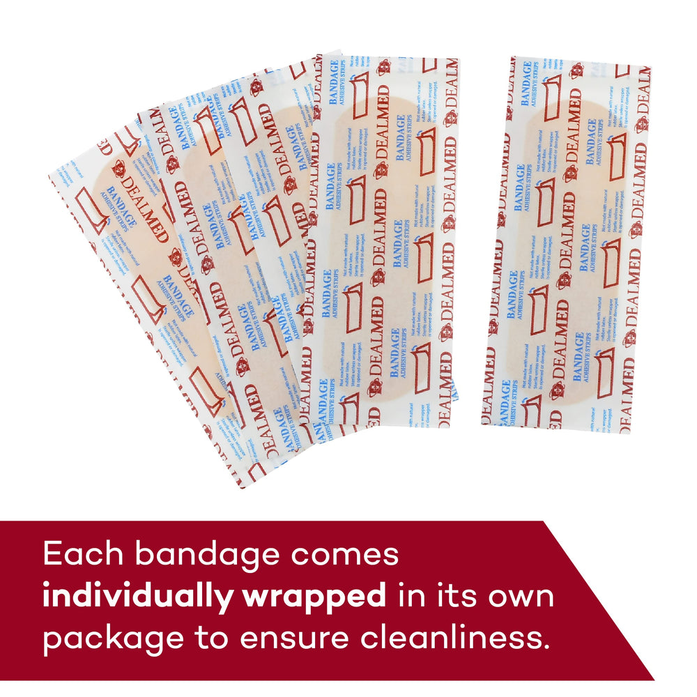 Dealmed latex-free label closeup emphasizes skin-friendly, latex-free material.