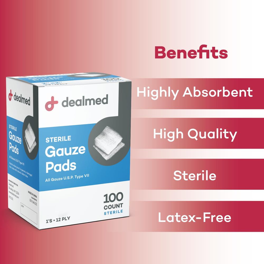 Dealmed multi-size gauze pads suit different wound care tasks.