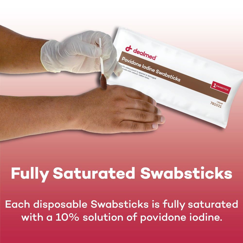 Dealmed 4-inch swabstick image focusing on skin cleansing before procedures