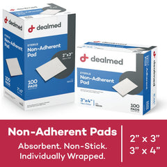 Dealmed sterile non-adherent 3x4 inch pad enables gentle dressing changes