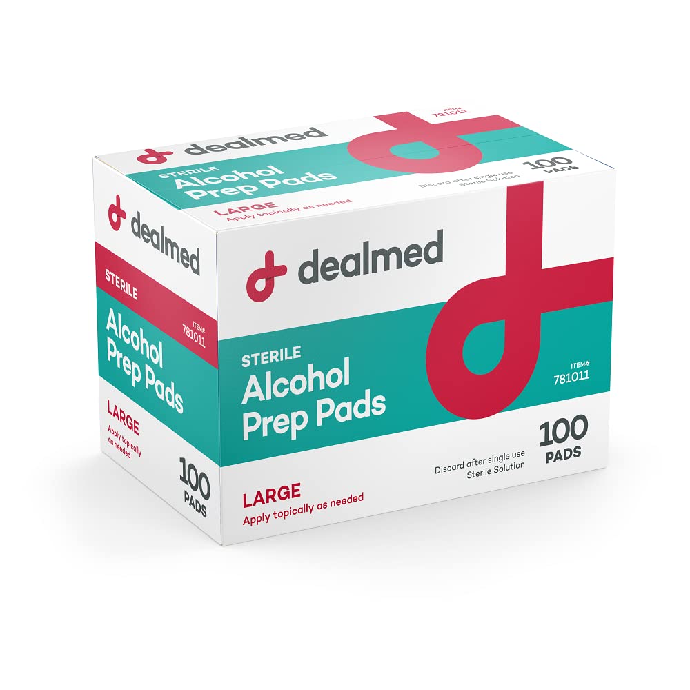 Dealmed toallitas alcohol preparacion 100 unidades, limpieza rápida para primeros auxilios.