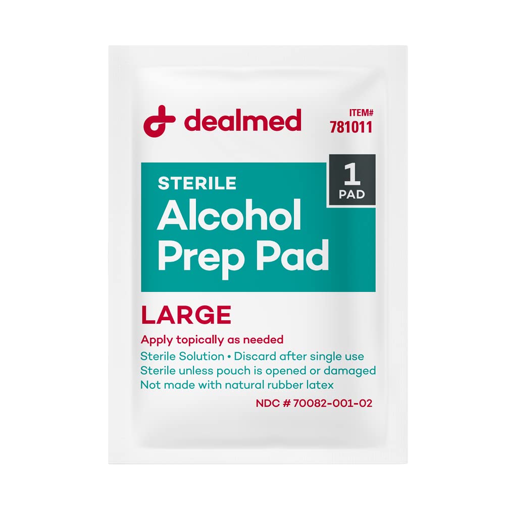 Dealmed toallitas alcohol preparacion envase individual, higiene segura sin derrames.