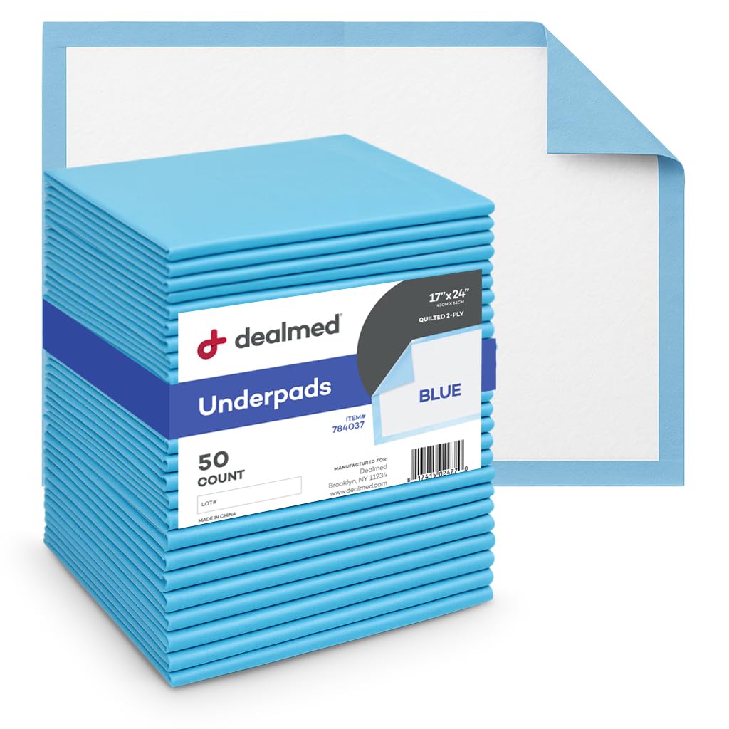 Dealmed underpads with blue waterproof backing protect furniture from spills.
