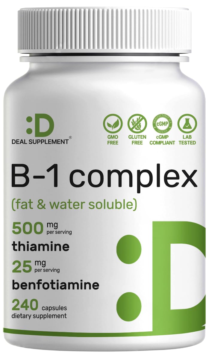 Deal Supplement B1 bottle front view showing 500 mg thiamine with benfotiamine blend