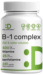 Deal Supplement B1 bottle front view showing 500 mg thiamine with benfotiamine blend