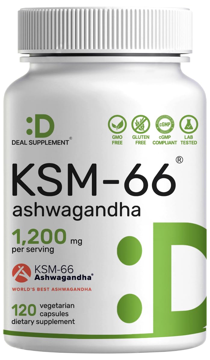 DEAL SUPPLEMENT KSM66 Ashwagandha bottle front supports daily calm and focus.
