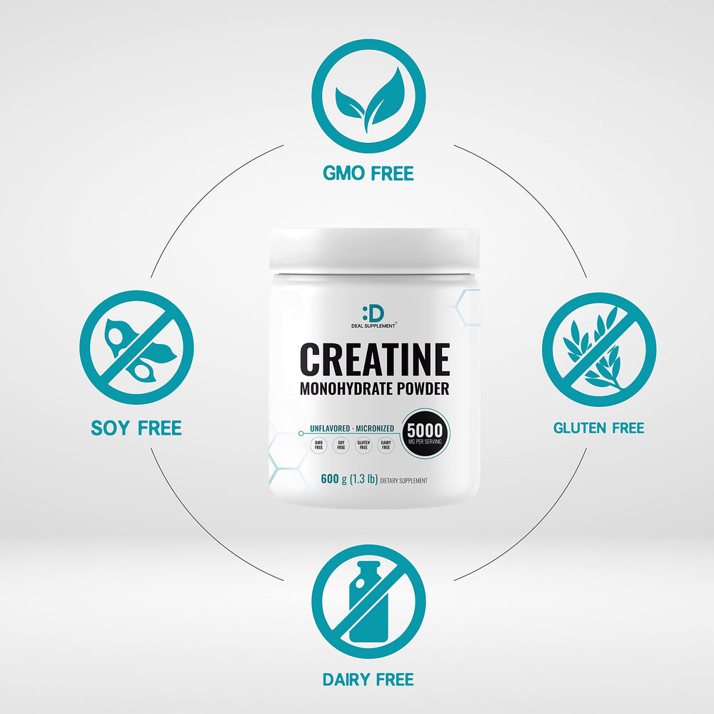 Deal Supplement Micronized Creatine powder being poured into a glass.
