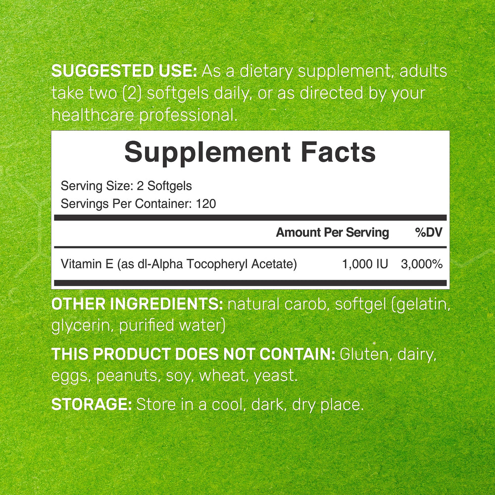 DEAL SUPPLEMENT Vitamin E bottle pour illustrates convenient intake with meals