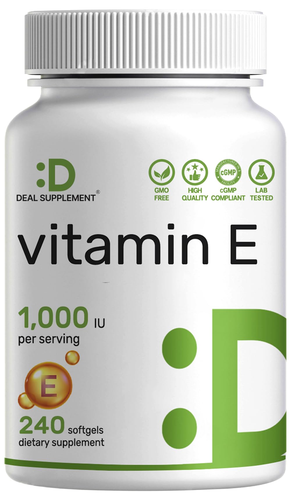 DEAL SUPPLEMENT Vitamin E 1000 IU bottle on shelf for daily antioxidant support