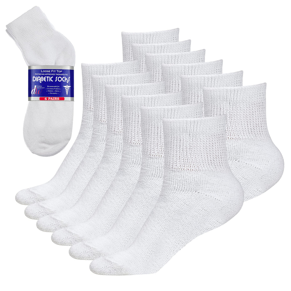 Debra Weitzner diabetic ankle socks in white 6-pack, breathable cotton for daily comfort
