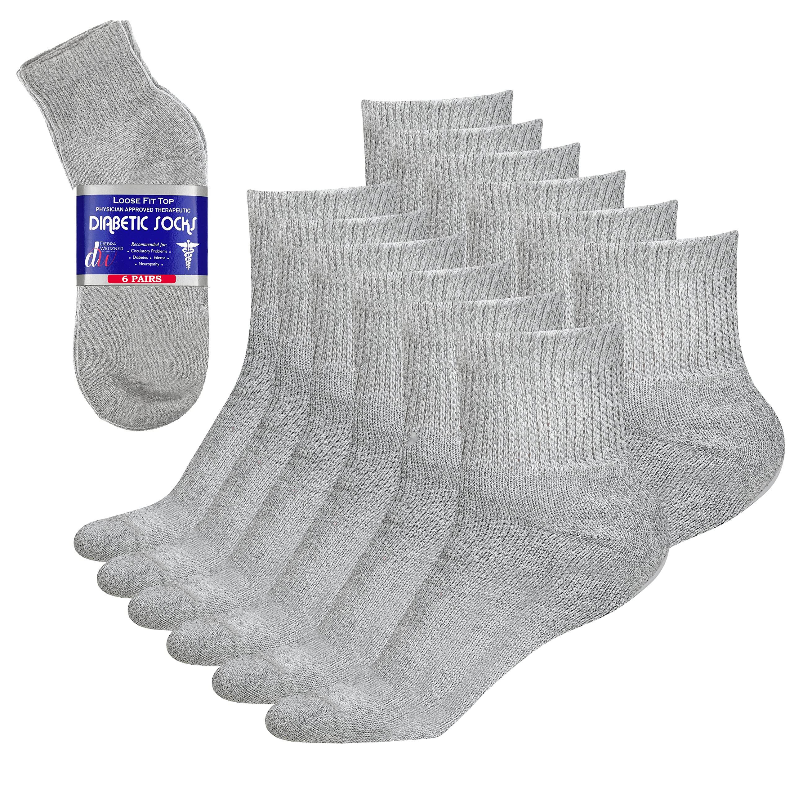 Debra Weitzner diabetic socks for men, ankle grey pack display, comfortable all-day wear