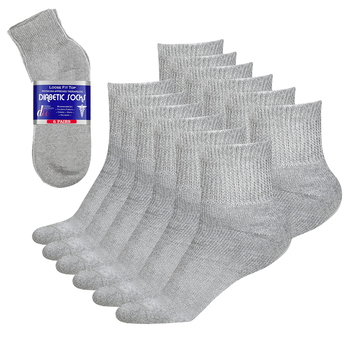 Debra Weitzner diabetic socks for men, ankle grey pack display, comfortable all-day wear