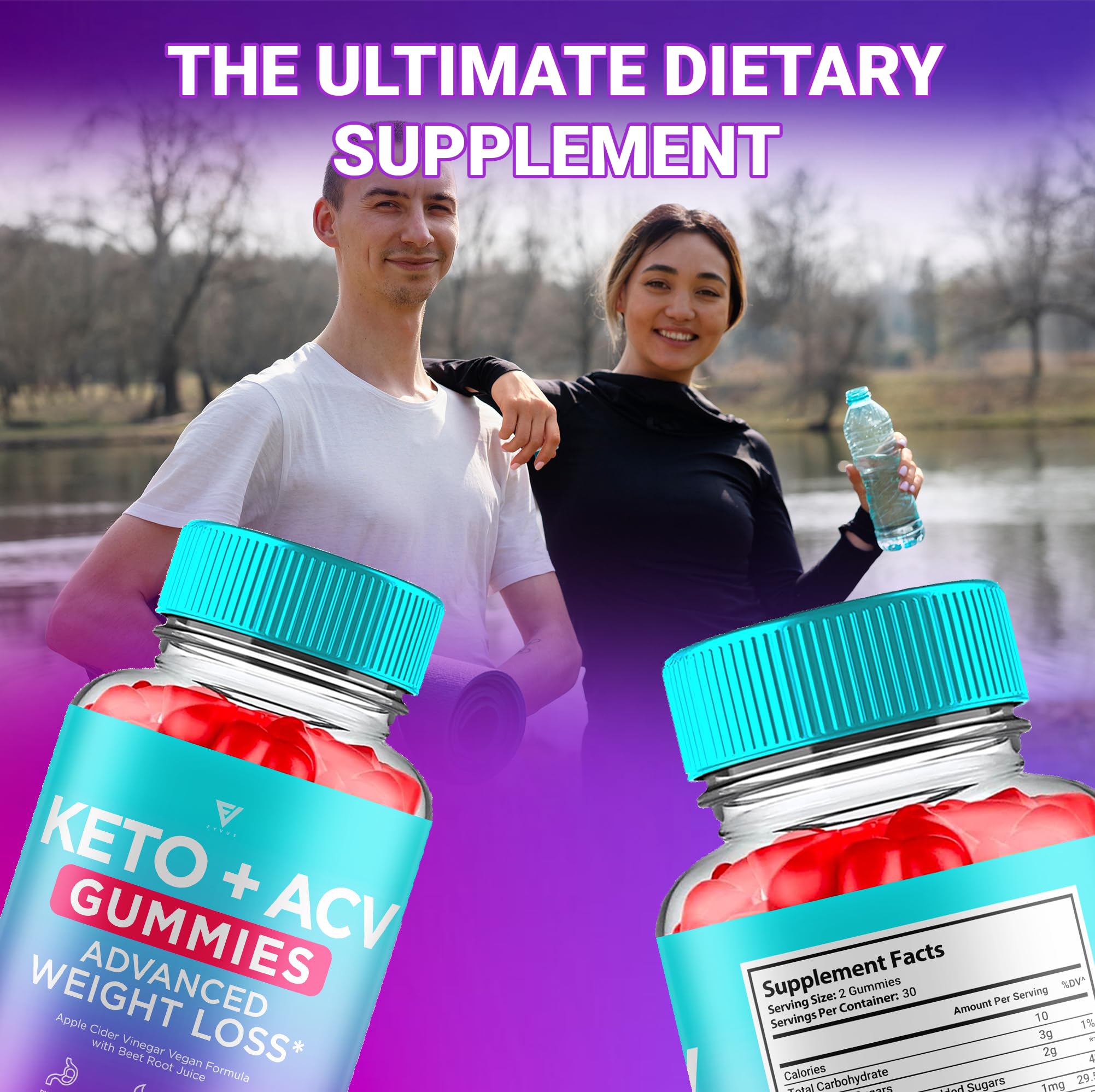 Decatela Keto ACV Gummies label detail showcases ingredients and vegan formula