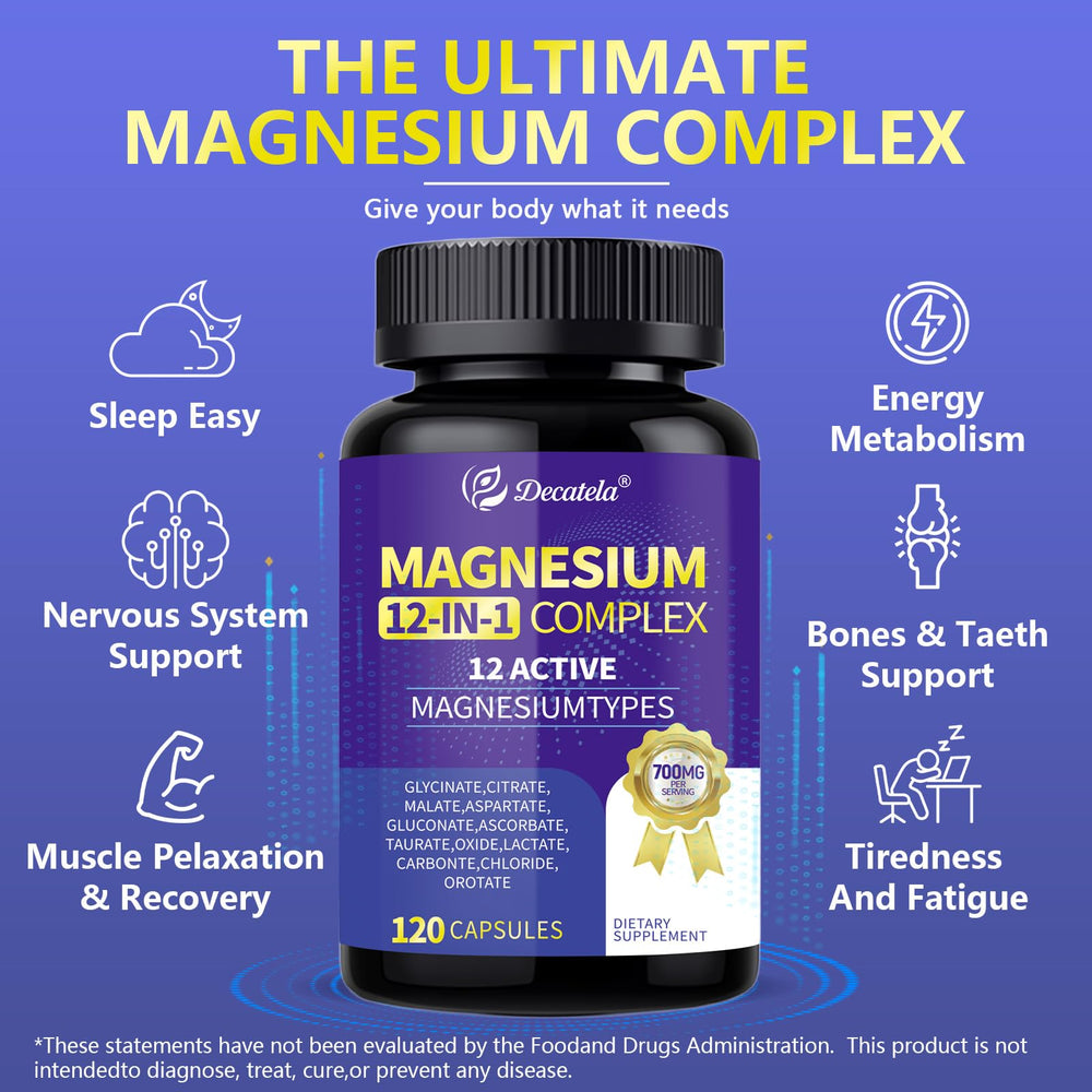 Decatela Magnesium 12-in-1 capsules for daily relaxation and muscle support