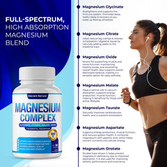 Label display on DECENT NATURE Magnesium Complex bottle showing Non-GMO formula.