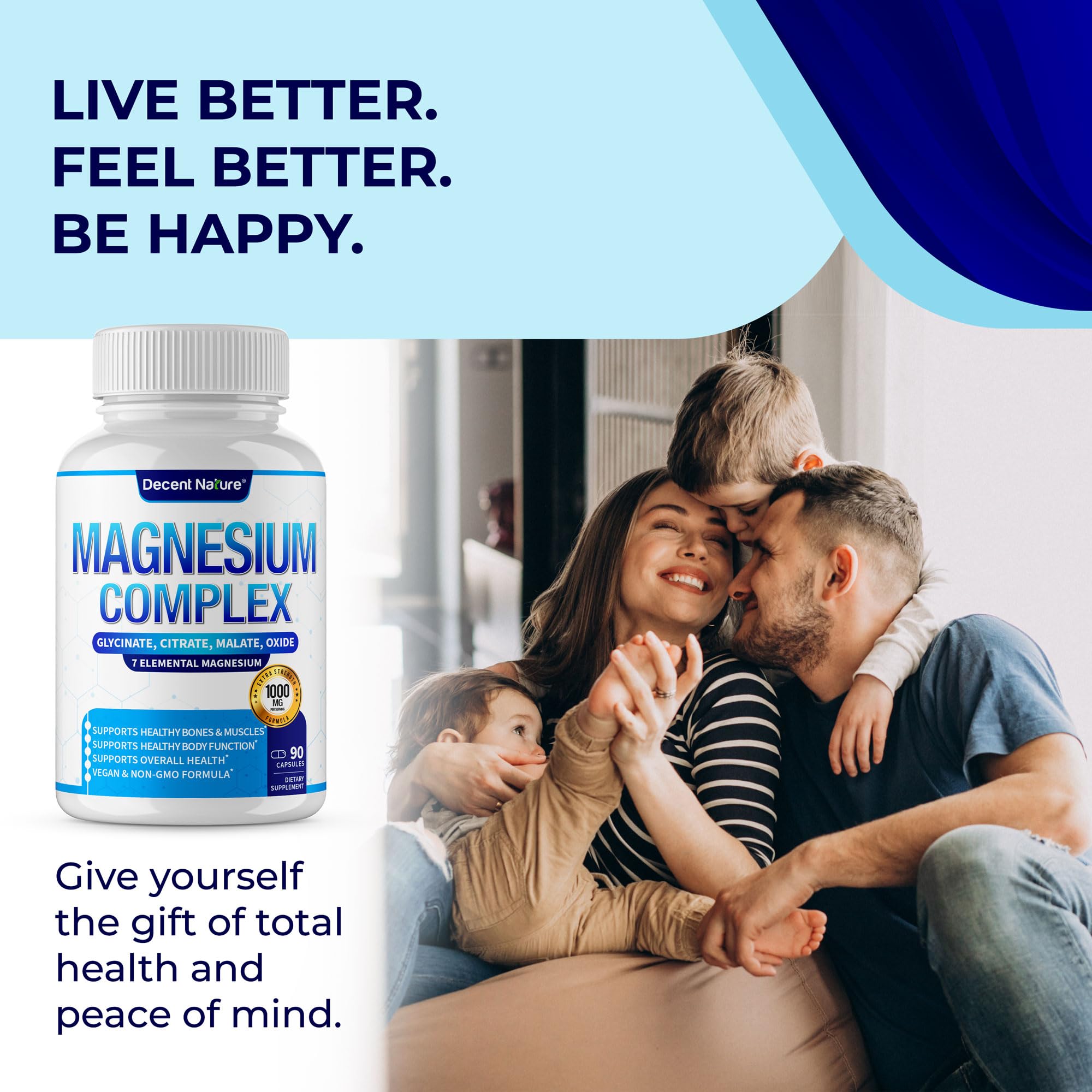 The Non-GMO badge on DECENT NATURE Magnesium Complex communicates product integrity to shoppers.