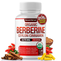 DECENT NATURE Organic Berberine Cinnamon bottle supports daily balance.