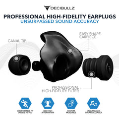 Decibullz complete set with molds, filters, tips, and carrying case for travel-friendly protection.