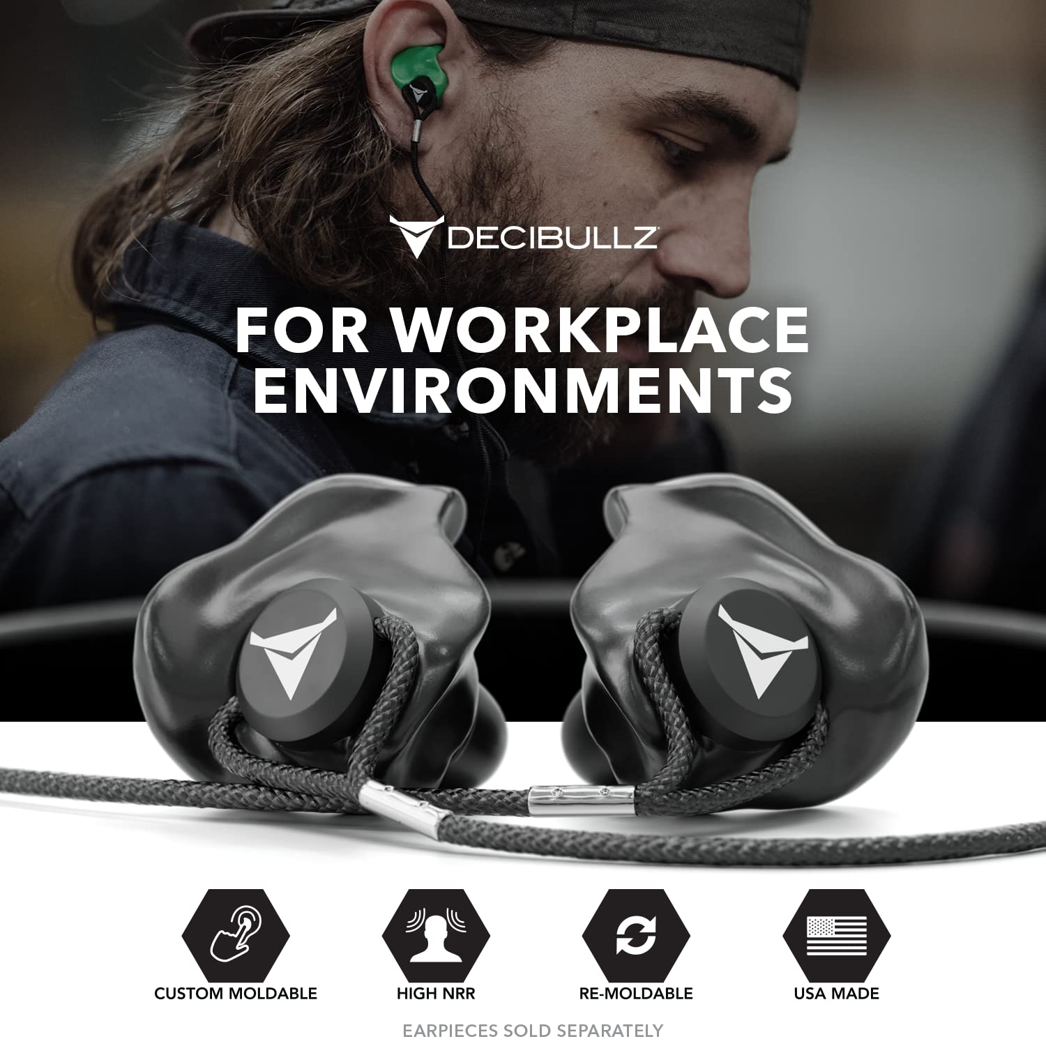 Decibullz custom earplugs lanyard attachment keeps them secured.