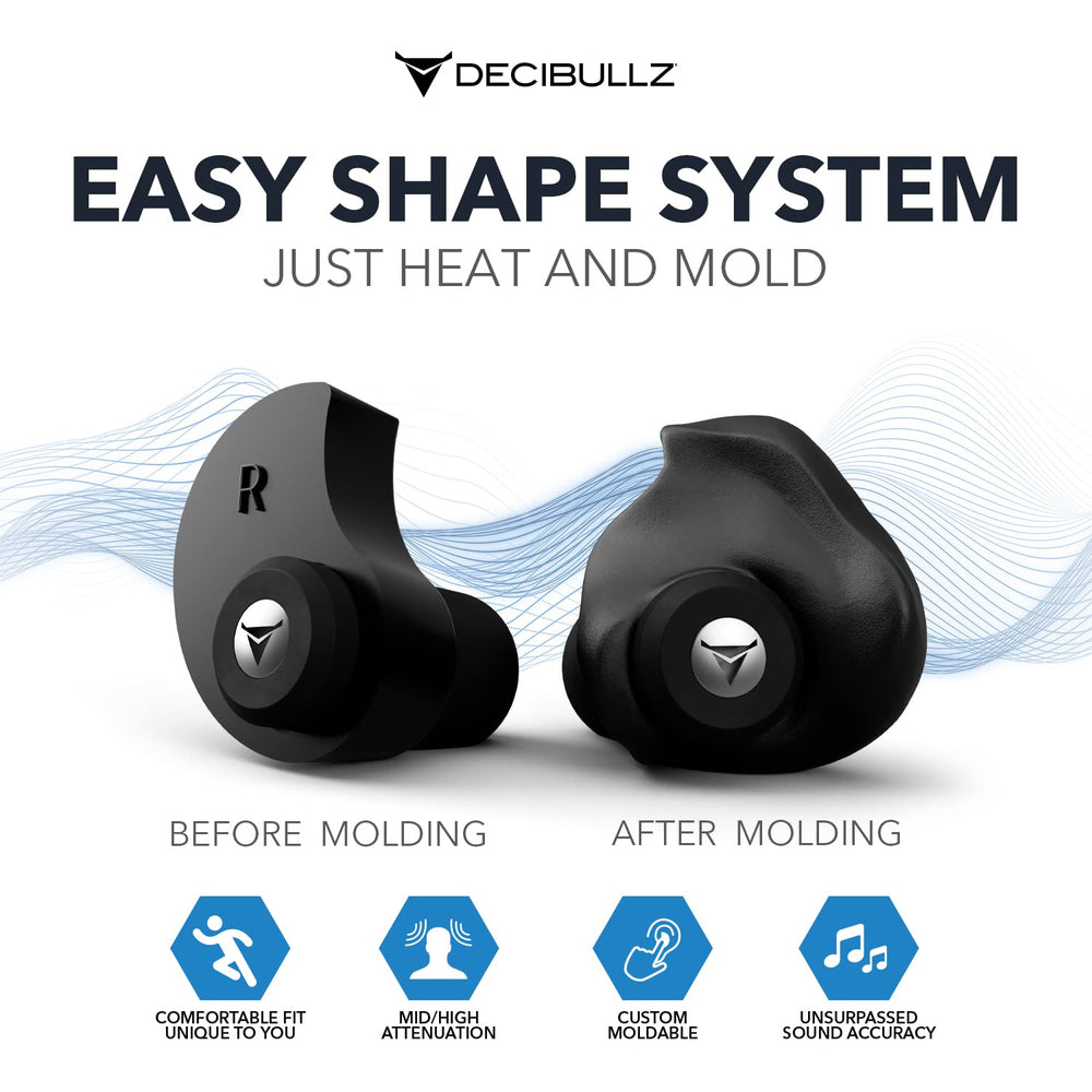 Decibullz EZ Shape mold system allows easy, custom earplug molding for daily use.