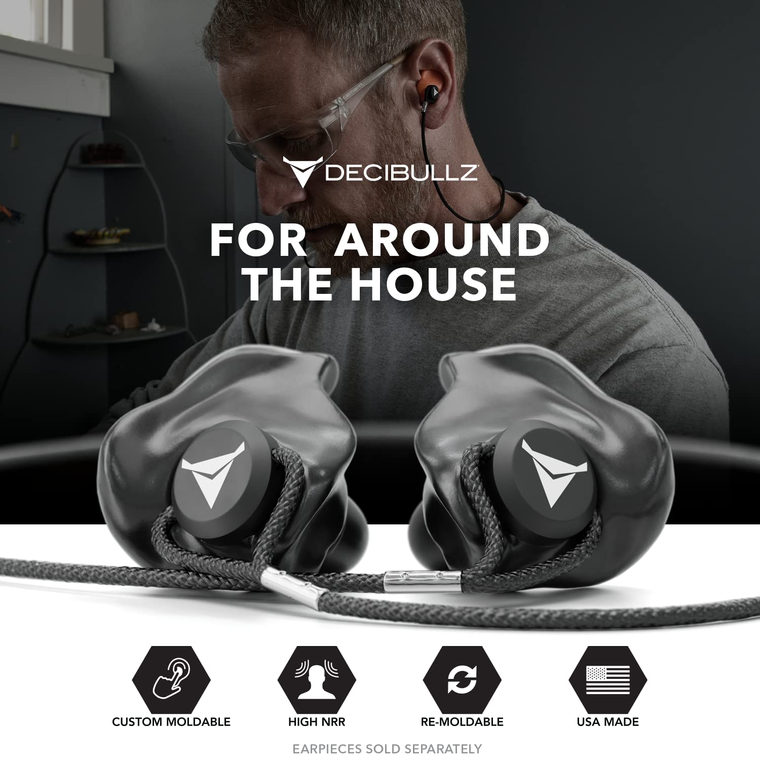 Decibullz lanyard worn around the neck for on-the-go protection.