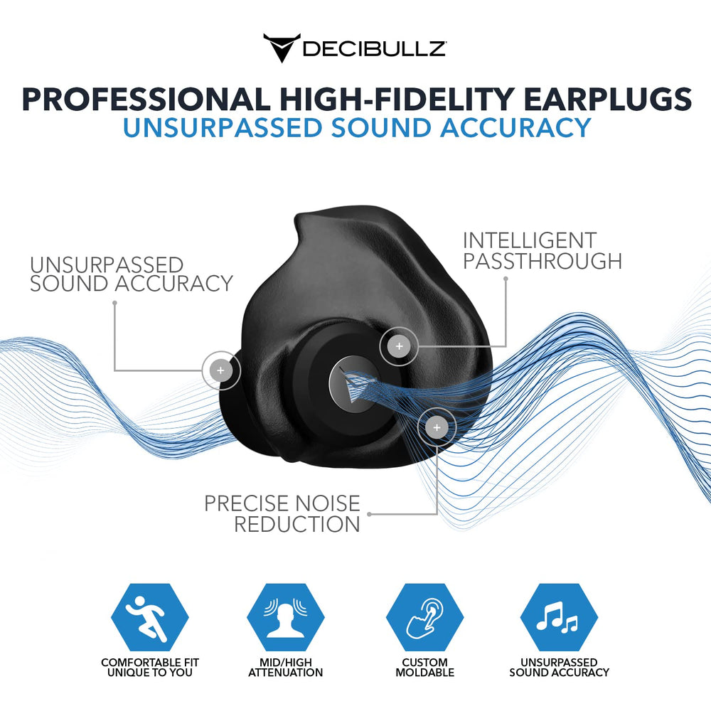 Decibullz professional high-fidelity filters preserve clarity while reducing loud sounds in venues.