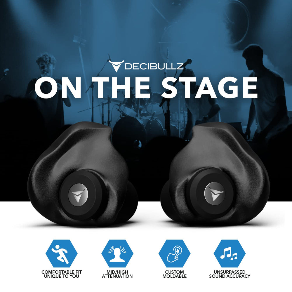 Remoldable and reusable Decibullz earplugs stay secure during intense sessions.