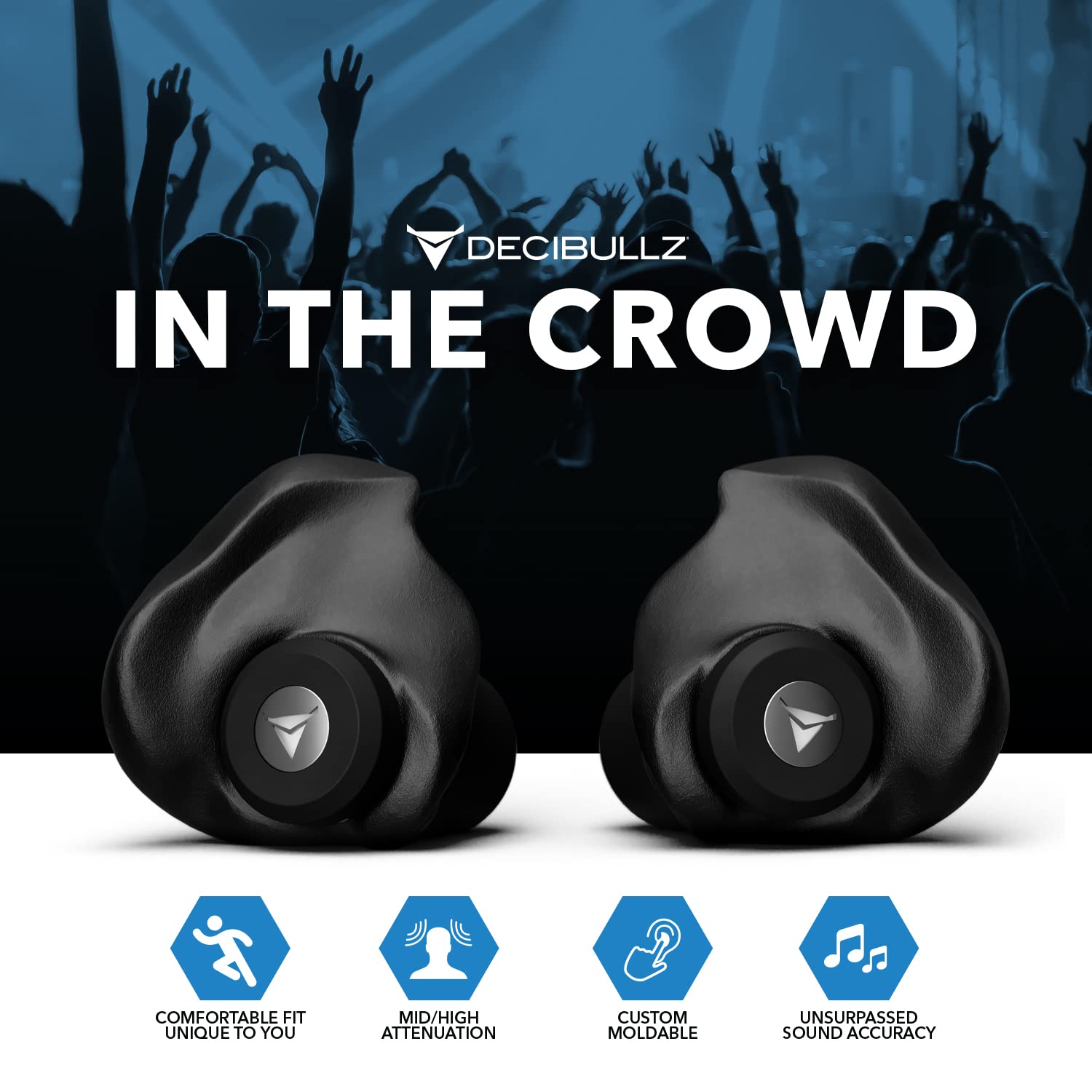 Studio or DJ booth use with Decibullz maintains natural sound while guarding against loud noise.