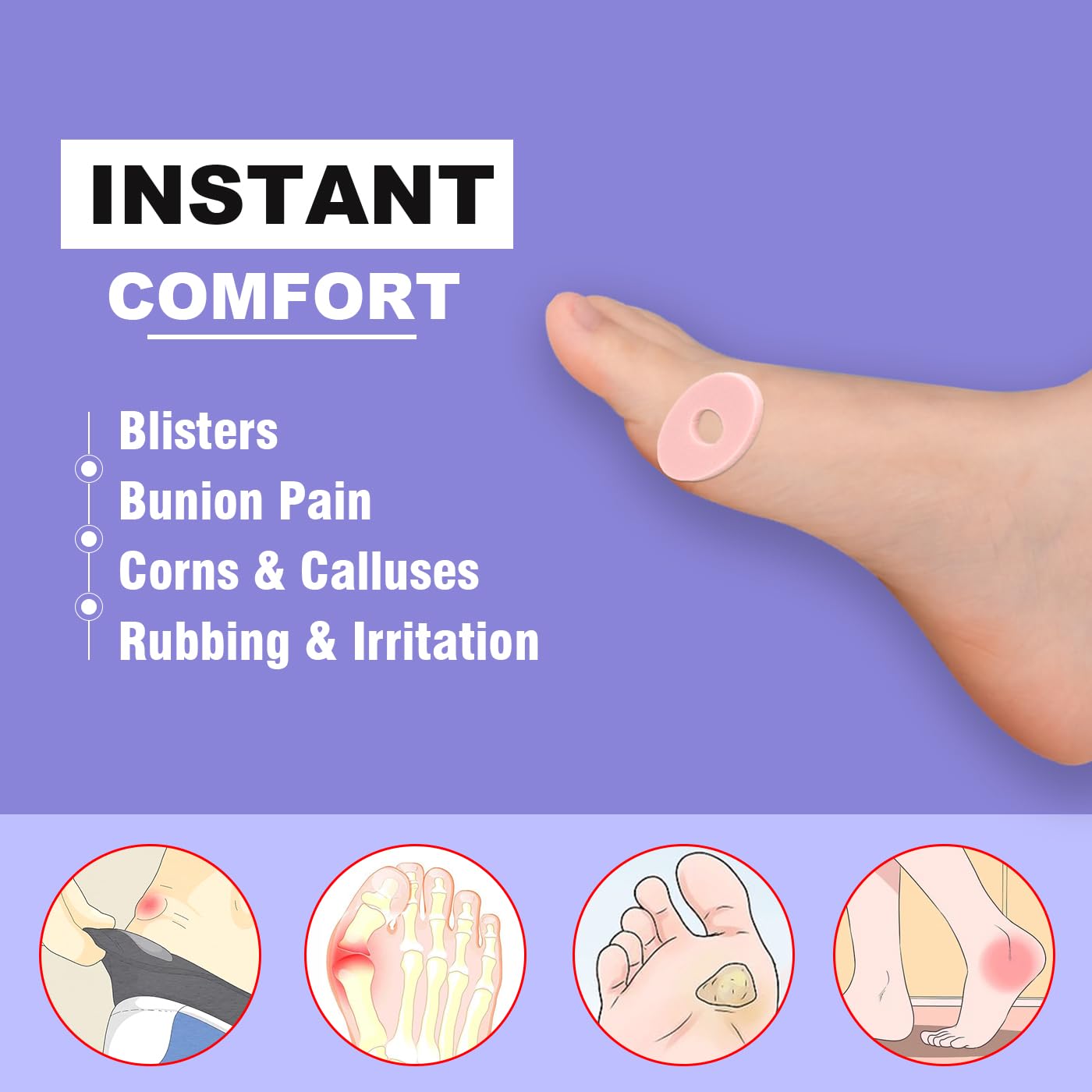 Decproch foam padding self-stick adhesive stays in place for comfortable all-day wear.