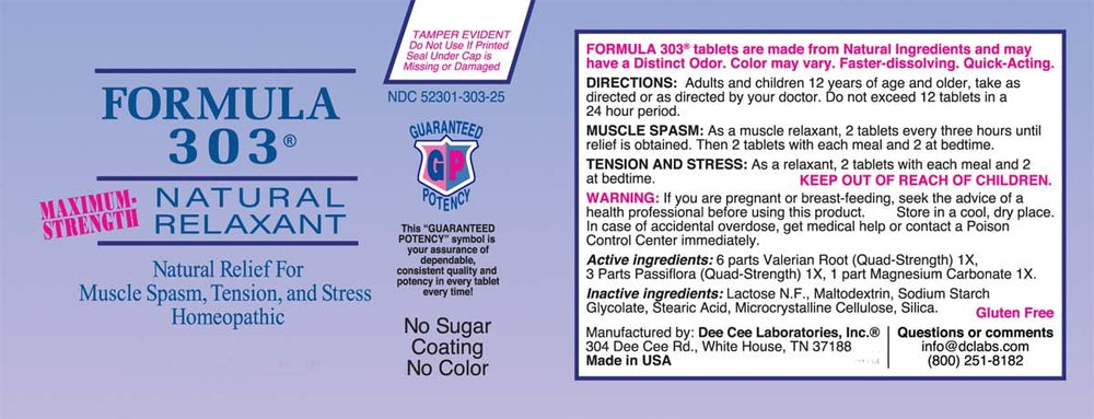 Dee Cee Laboratories Formula 303 packaging box highlighting USA-made non-GMO formula