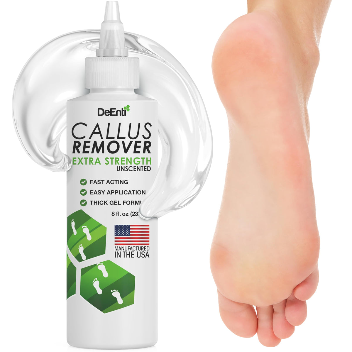 DeEnti Callus Remover Gel bottle for at-home salon-grade pedicures.