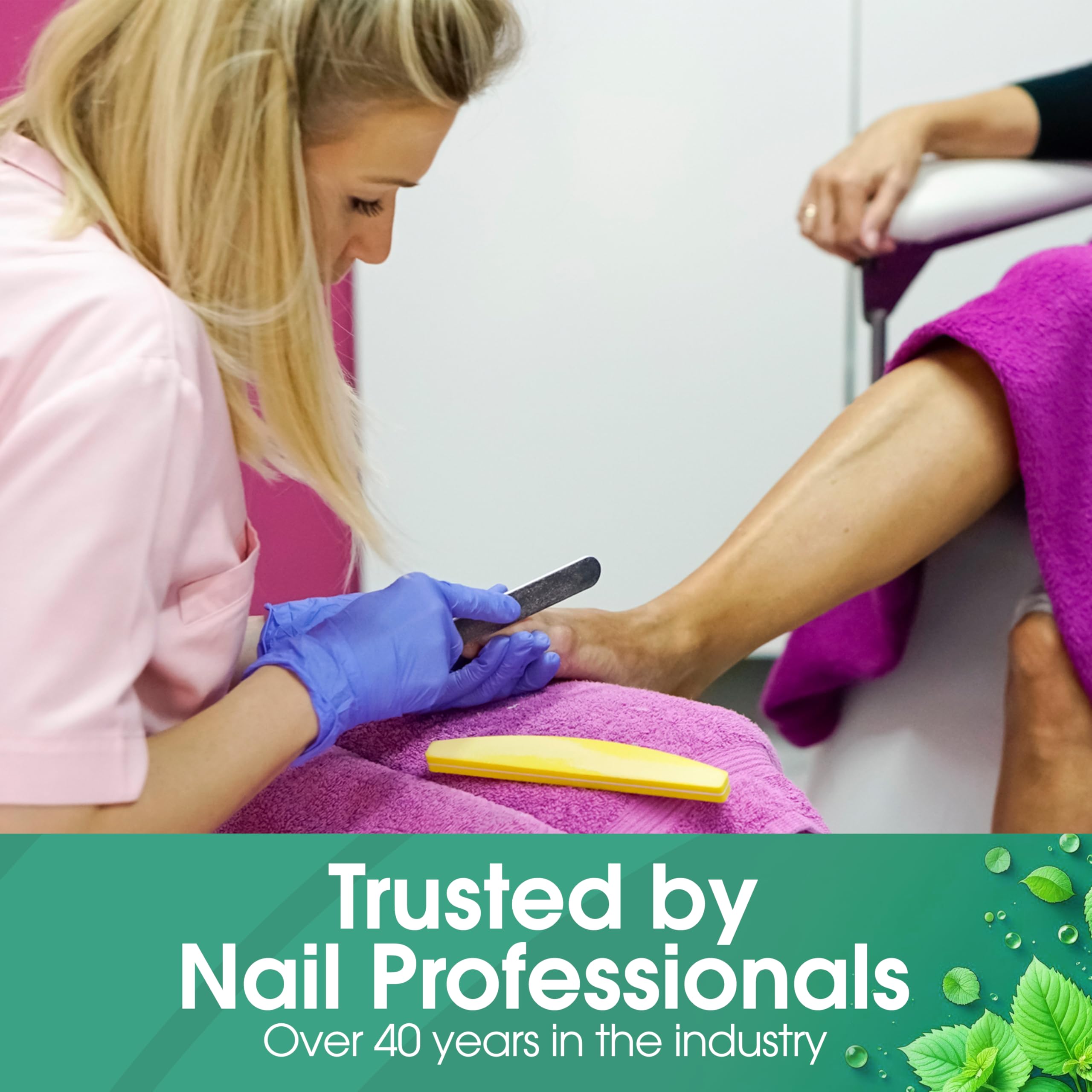 DeEnti home pedicure setup with mint gel, rasp, file, and gloves
