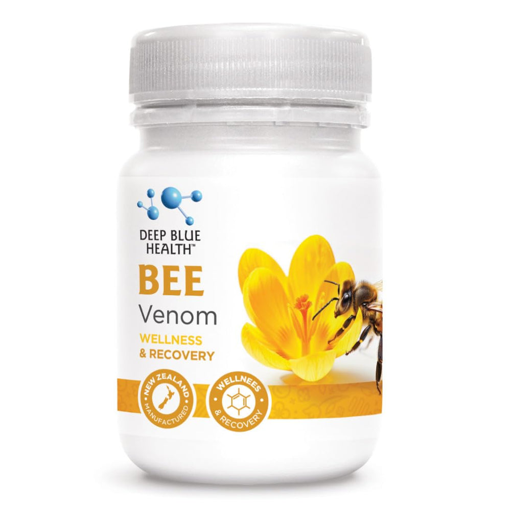 Deep Blue Health bee venom capsules close-up for potential joint support