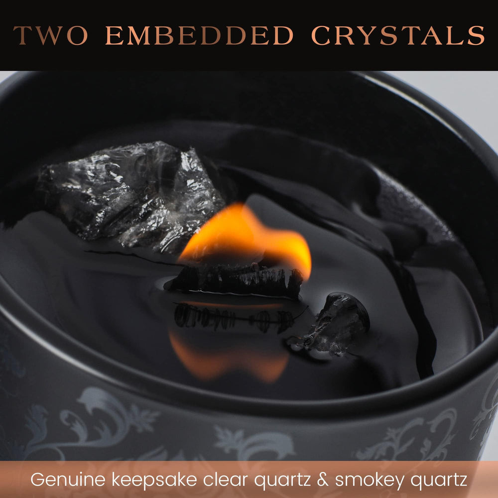 Deep Eden candle flame closeup showcases luxurious fragrance notes.