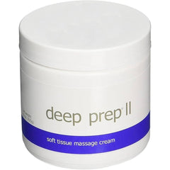 Deep Prep II Soft Tissue Massage Crème jar offers long-lasting, non-greasy glide for therapy sessions.