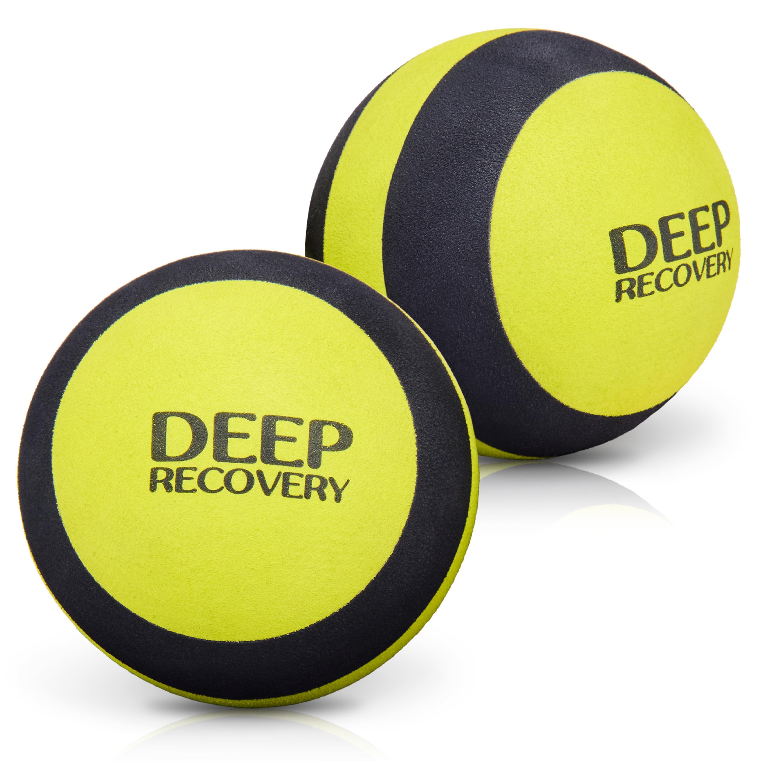 Deep Recovery 4-inch massage balls in a mesh bag for portable, targeted muscle release