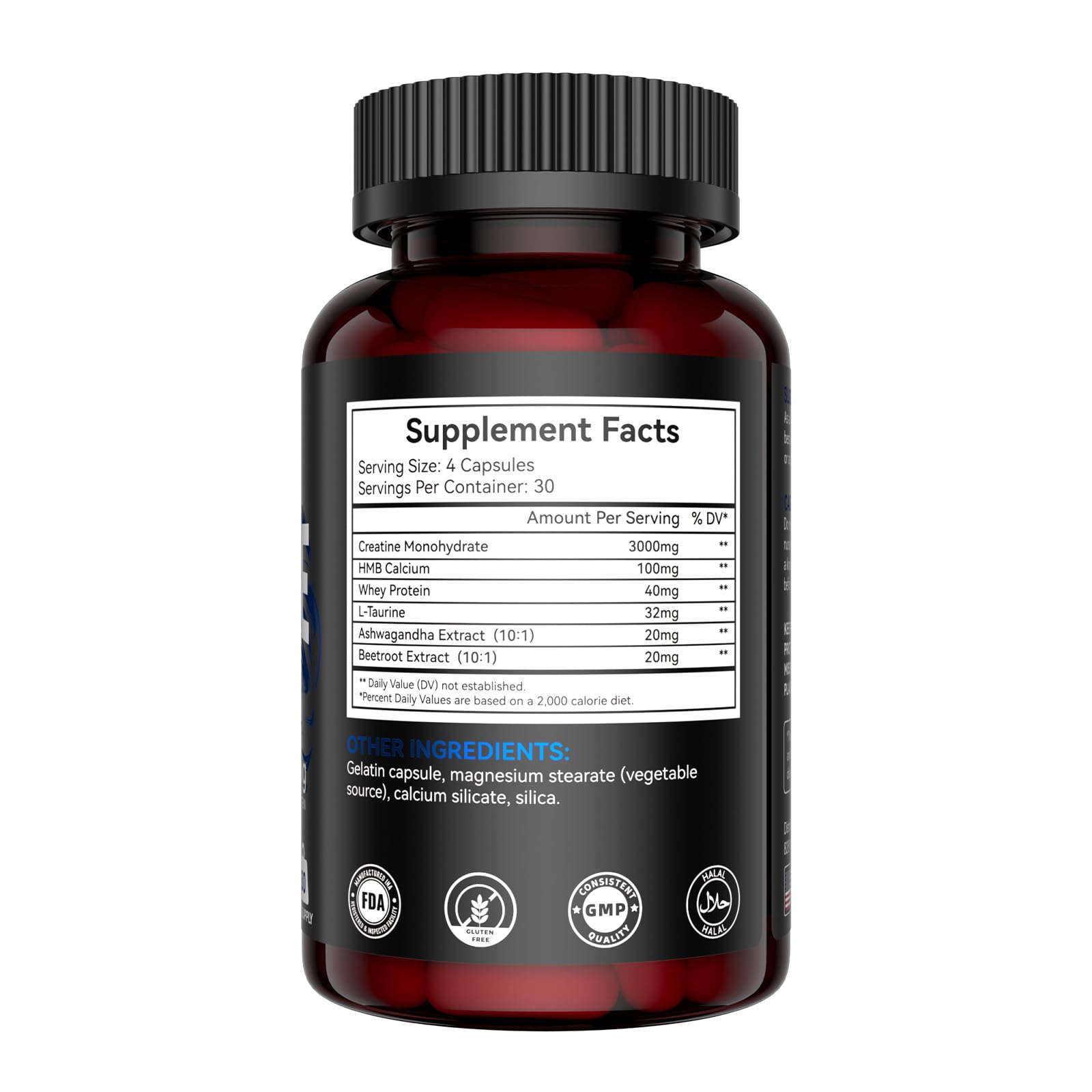 Deepure creatine capsules beside shaker and gym gear for training.