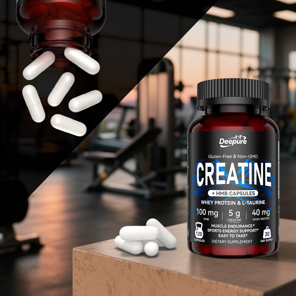 Deepure creatine container highlights gluten-free and dairy-free clean formula.