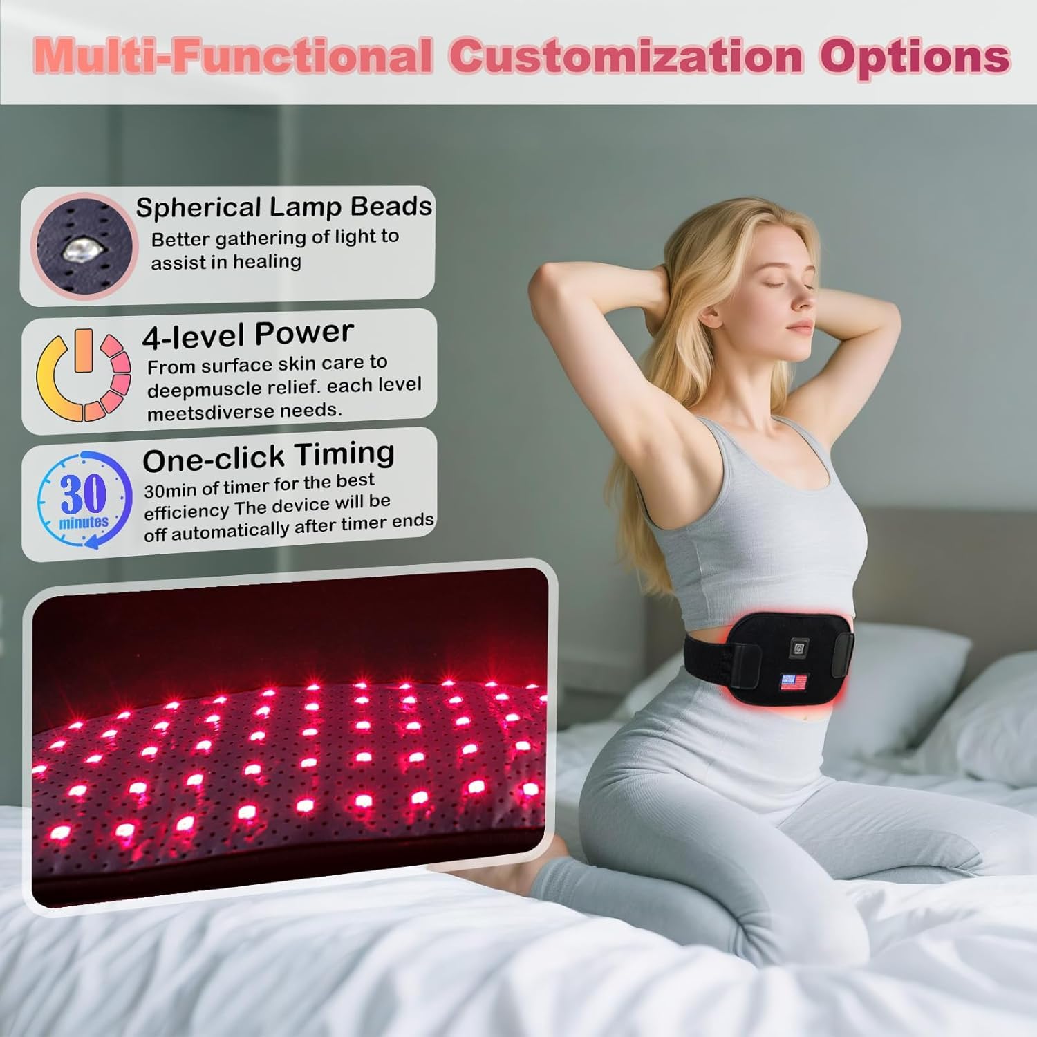 Deerbaba dual‑wave LEDs close-up showing 660 nm and 850 nm lights