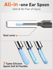 DEETOK ear cleaner camera with LED light on for detailed viewing.
